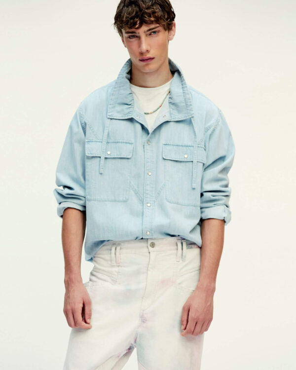 Leather varsity jacket in green with badging and contrast sleeves - Image 2