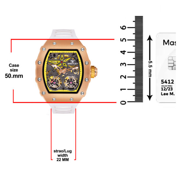 Bretley B007Y Automatic Skeleton White & Gold Watch - Image 6