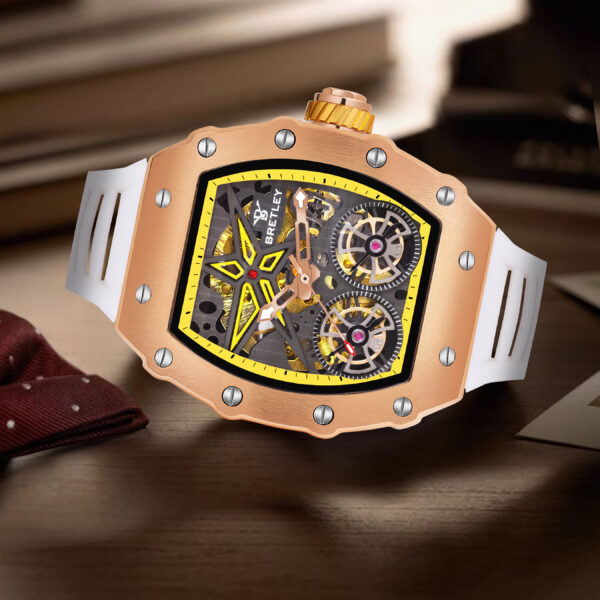 Bretley B007Y Automatic Skeleton White & Gold Watch - Image 2