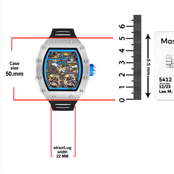 Bretley B007Y Automatic Skeleton Skyblue & Black Watch - Image 6