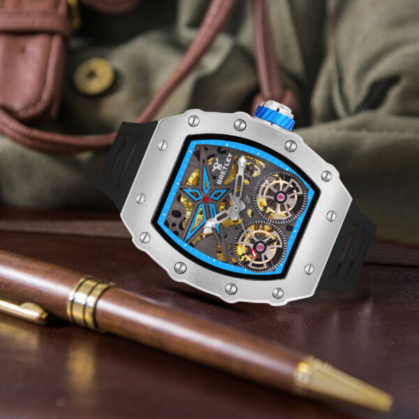 Bretley B007Y Automatic Skeleton Skyblue & Black Watch - Image 2