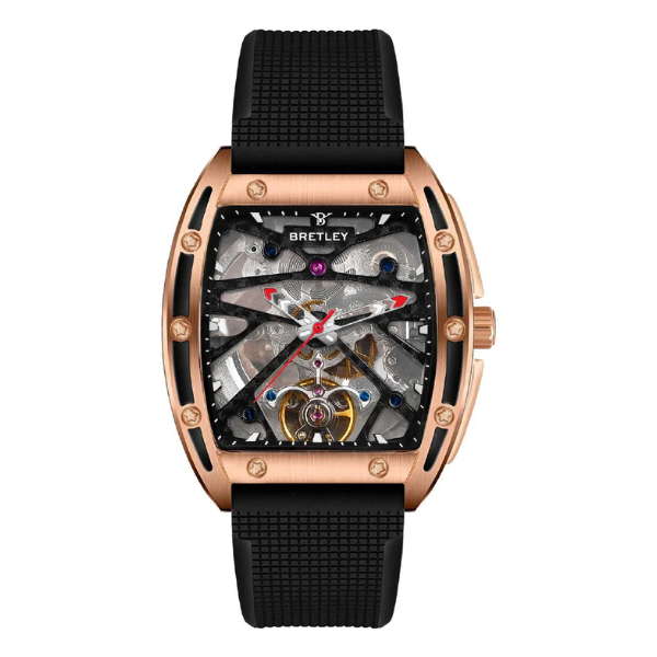 Bretley B0965Y Rose Inferno Tonneau automatic skeleton Watch