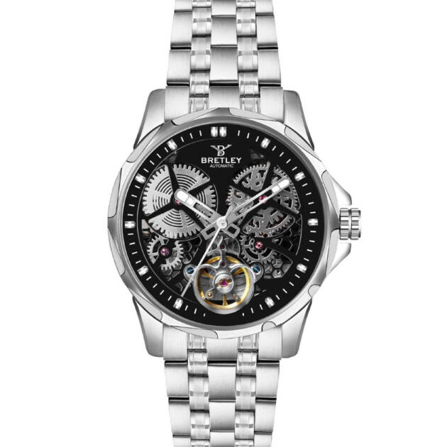 BRETLEY B0911Y Silver Stainless Steel Automatic Watch (Black Dial)