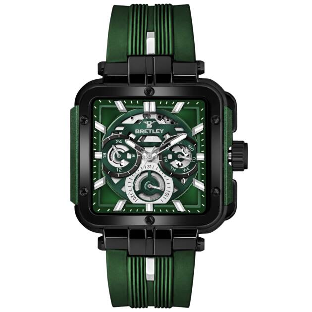 Black Lack Bezel Watch With Green Strap