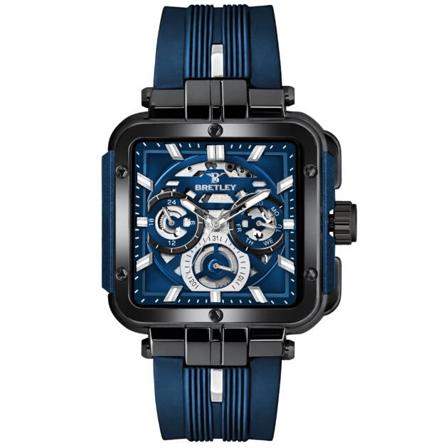 Gun Metal Bezel Blue Silicone Strap Men’s Watch