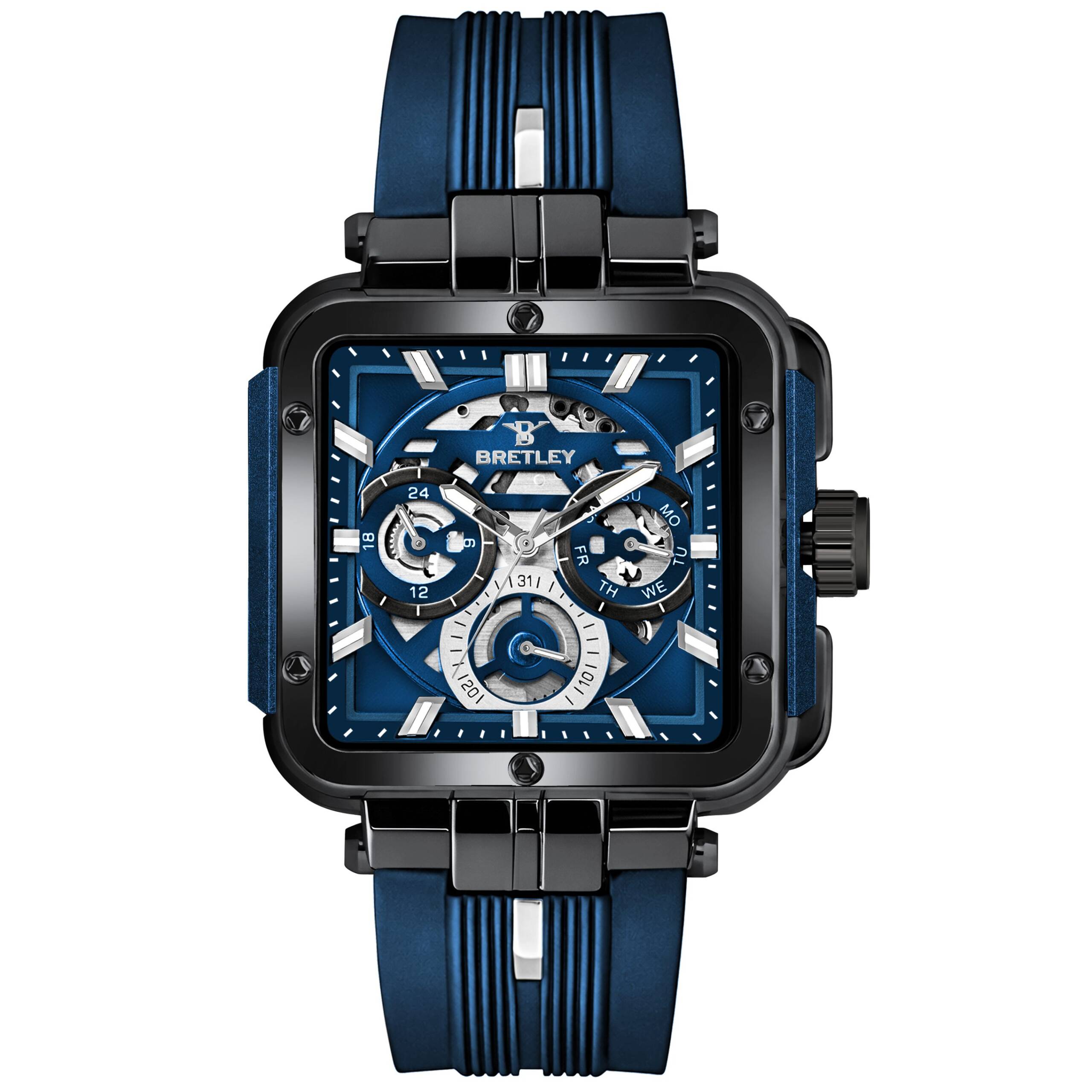 Gun Metal Bezel Blue Silicone Strap Men’s Watch