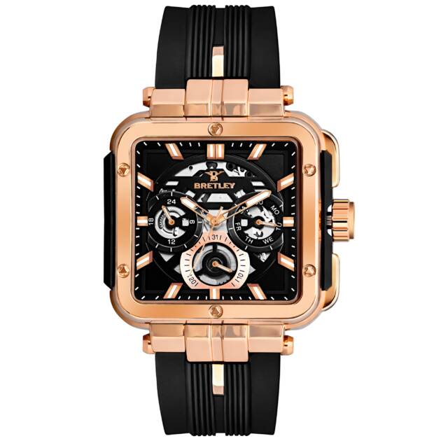 Rose Gold Bezel Black Silicone Strap Men’s Watch