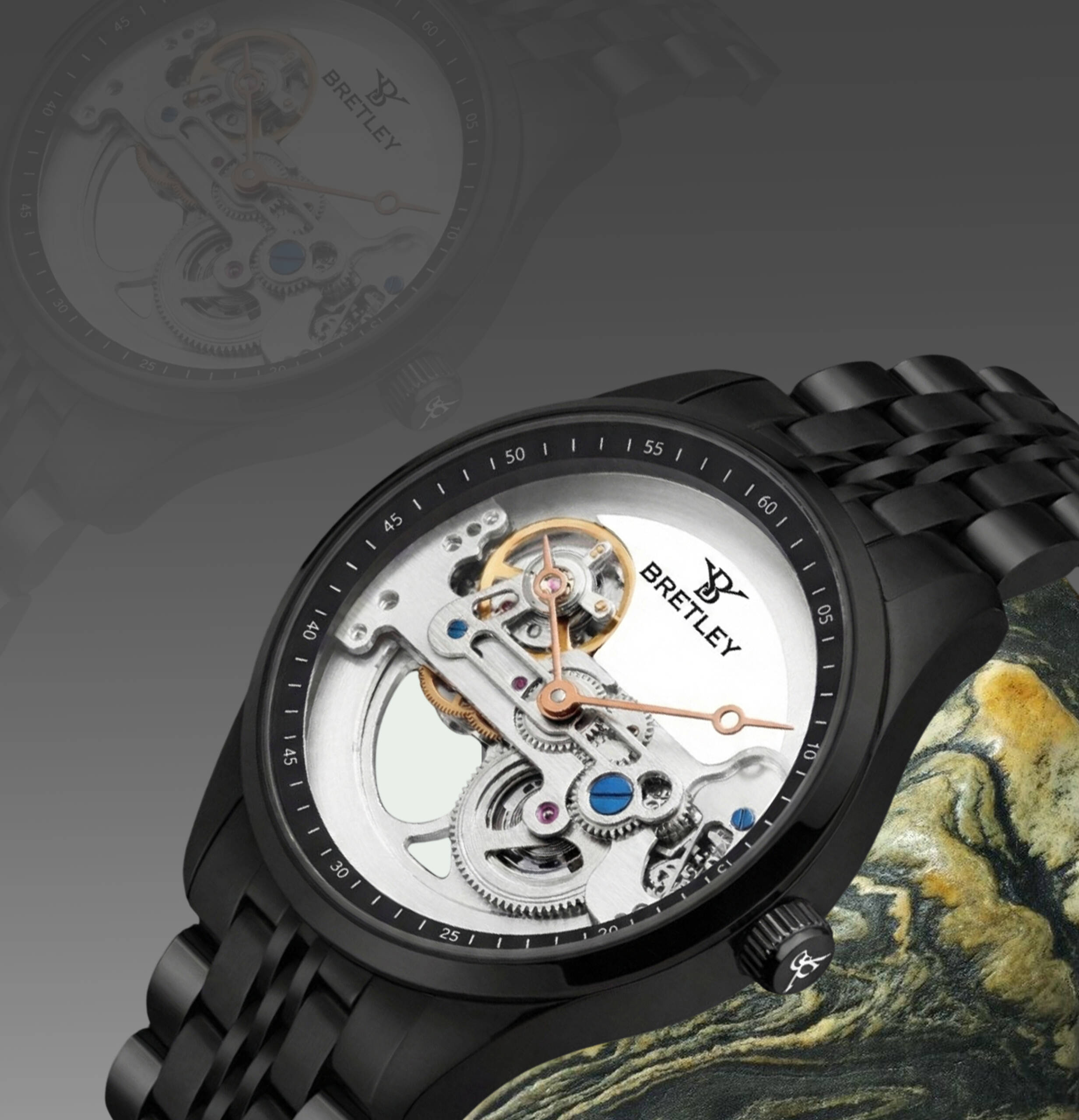 Skeleton Watch for Men with Transparent Dial